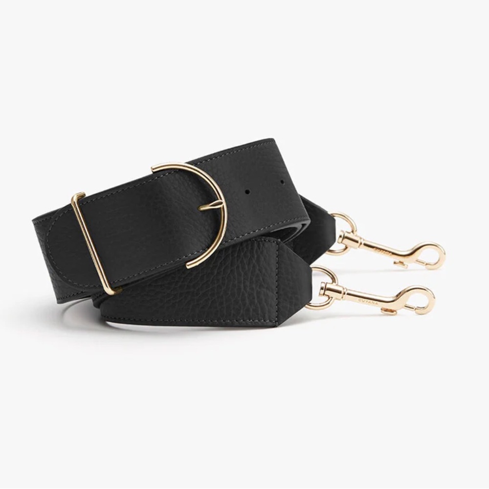 Cuyana Adjustable Wide Black Leather Strap with Gold Hardware